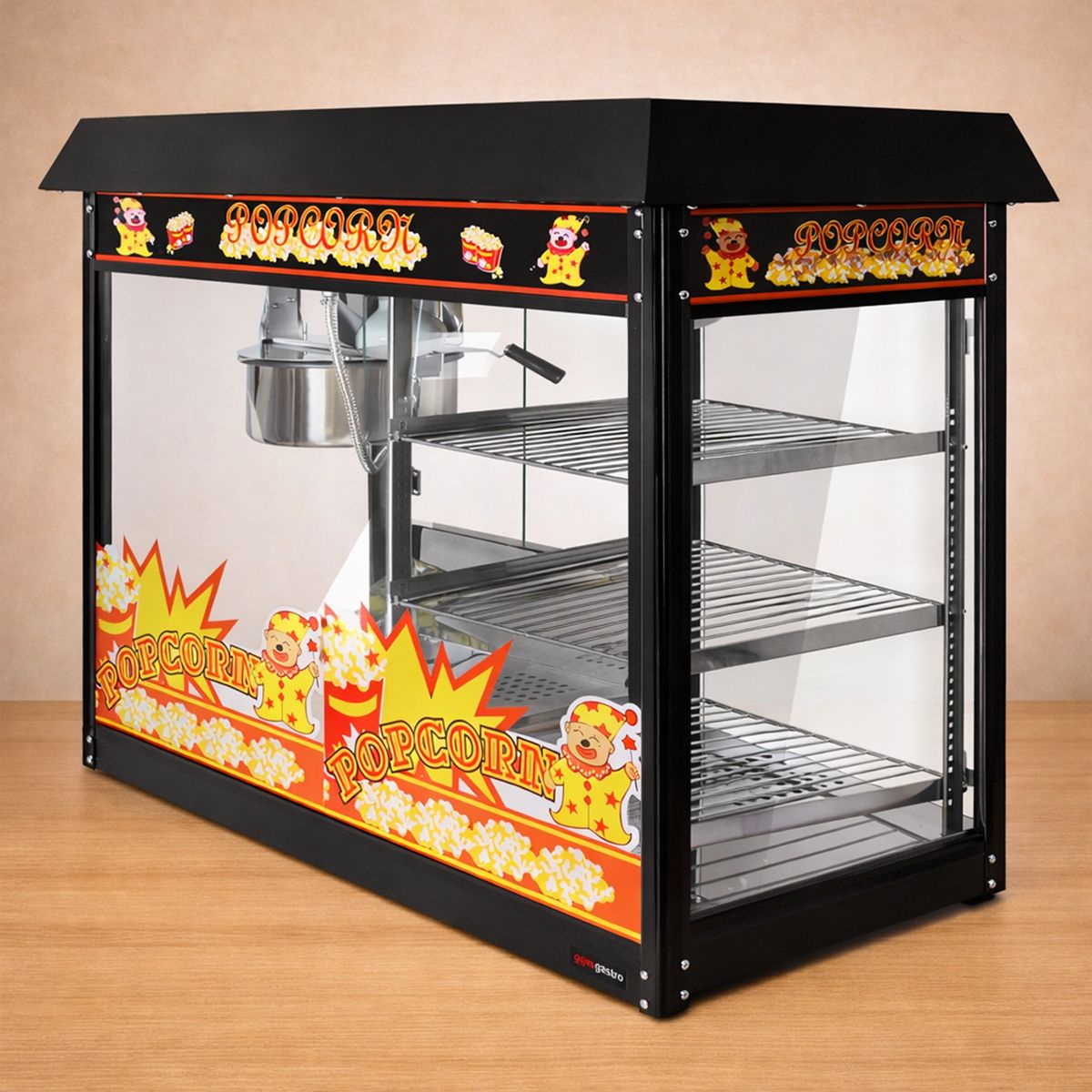 Popcornmachine met verwarmde plateaus Popcornmachine met verwarmde plateaus