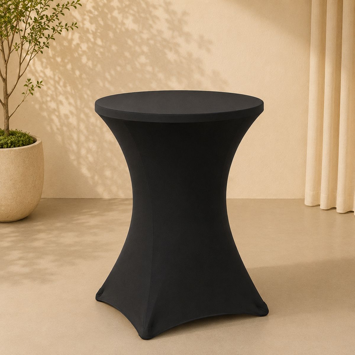 Statafel 80 cm met zwarte stretchhoes Statafel 80 cm met zwarte stretchhoes